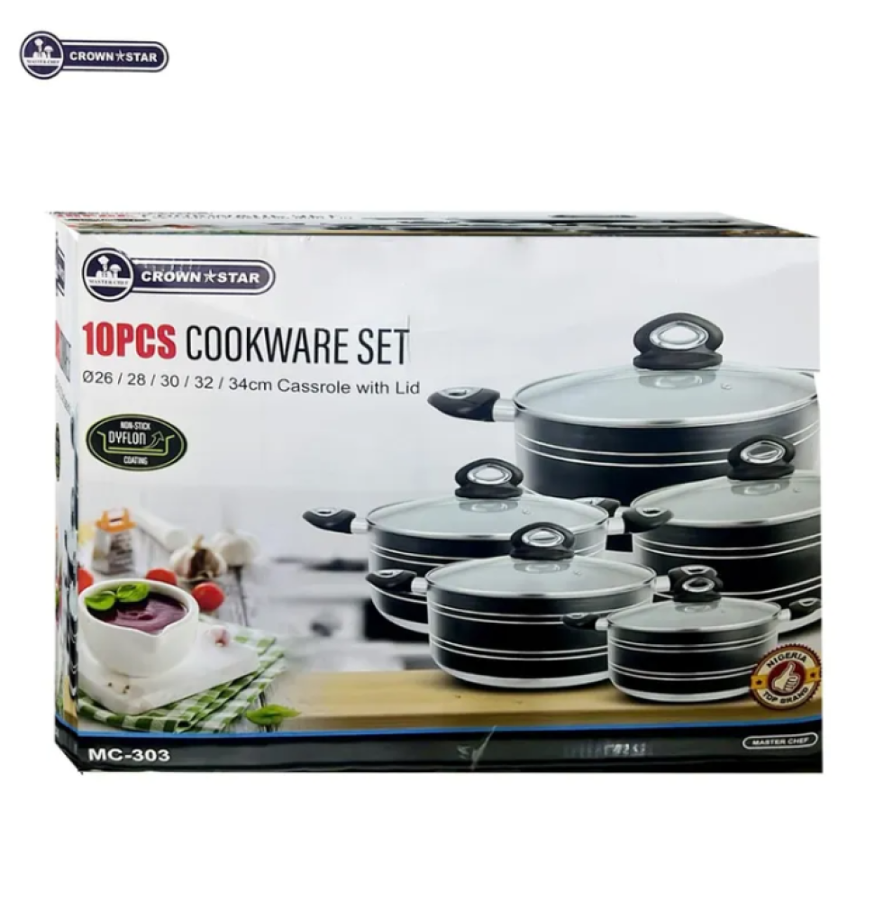Master chef Cookware Set MC - 303 - 26cm, 28cm,30cm,32cm and 34cm cassrole with lid