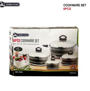 Master Chef 8-Piece Non-Stick Cookware Set MC-1994 | Durable Aluminum Pots with Glass Lids
