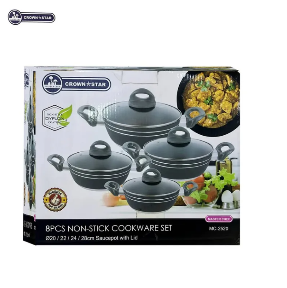 Master Chef 8-Piece Non-Stick Cookware Set MC-2520 | 20cm, 22cm, 24cm & 28cm Saucepots with Lids