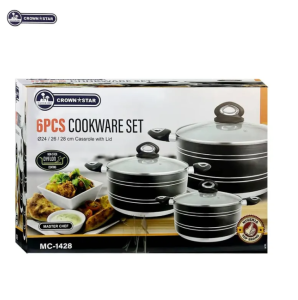 Master Chef 6-Piece Non-Stick Cookware Set MC-1428 | 24cm, 26cm & 28cm Casseroles with Lids