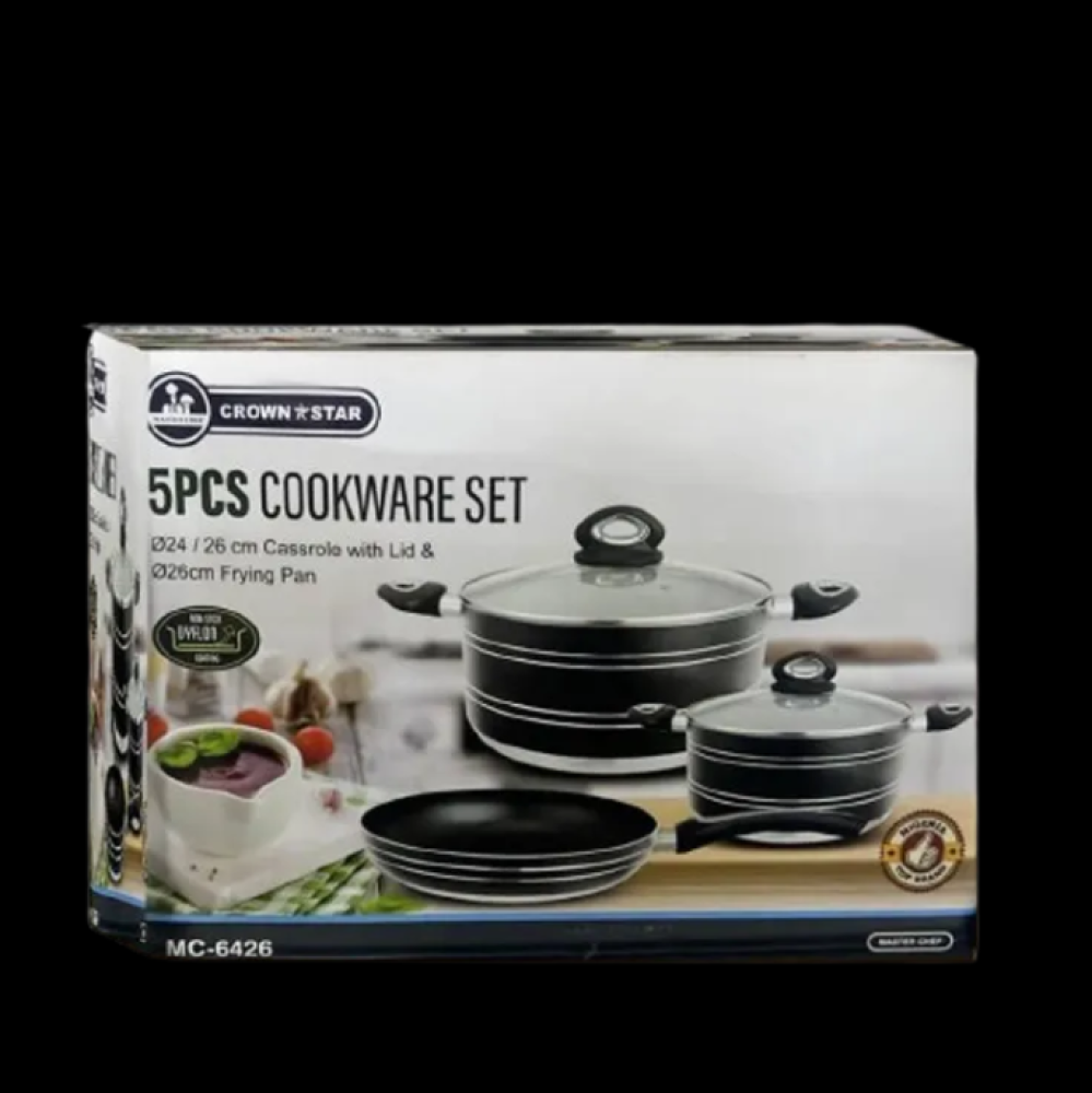 Master Chef 7-Piece Non-Stick Cookware Set MC-6426 | 24cm & 26cm Casseroles with Lids + 26cm Frying Pan