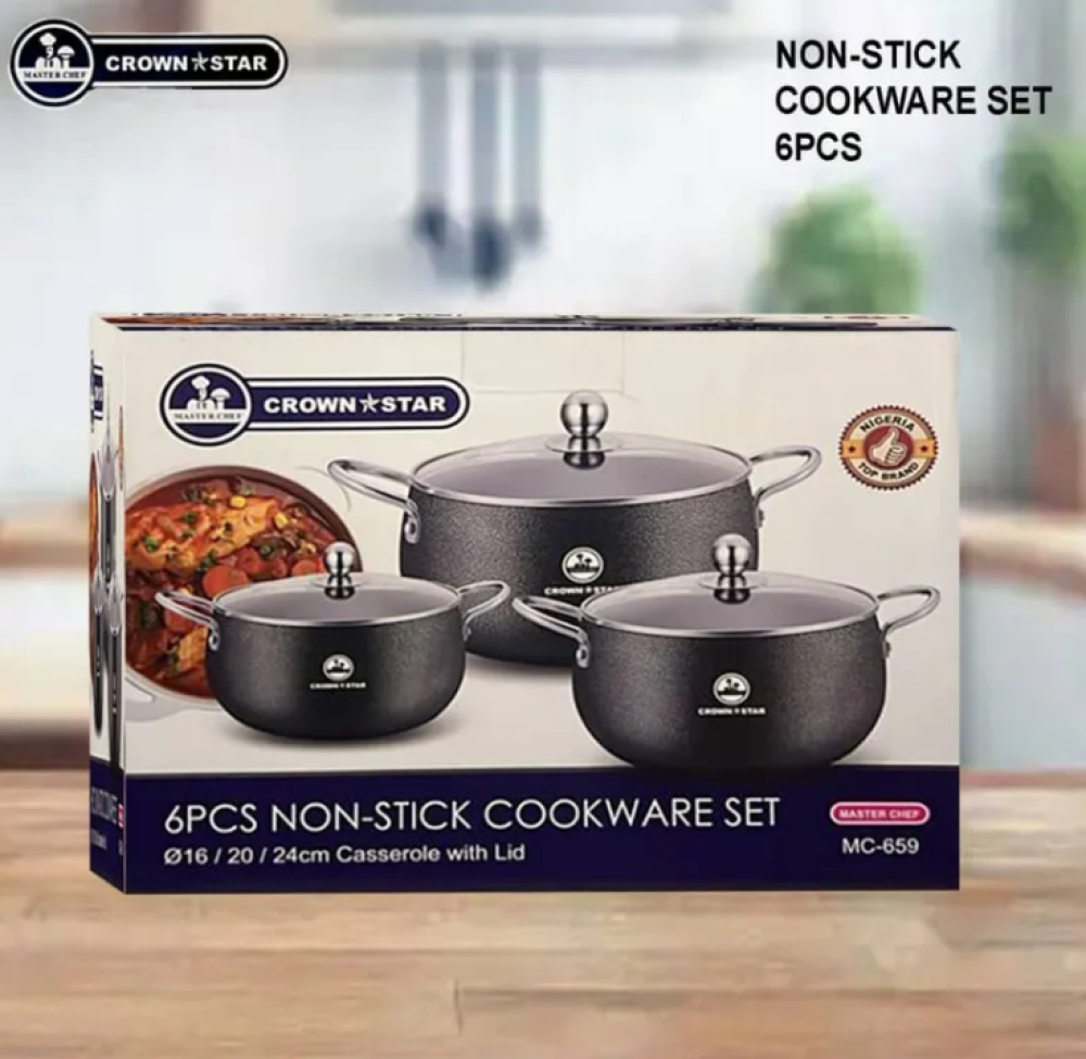 Master Chef 3-Piece Non-Stick Cookware Set MC-659 | 16cm, 20cm &amp; 24cm Casseroles with Glass Lids  📝 Product Description: