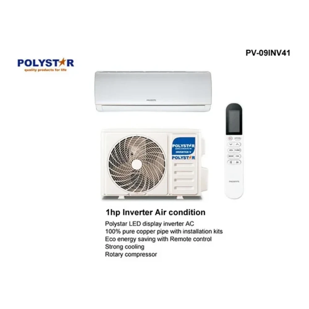 Polystar 1HP Inverter Split Air Conditioner PV-09INV41 XA41 – Cooling & Heating with Free Kit