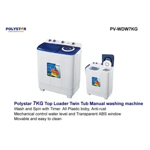 Polystar 7KG Twin Tub Semi-Automatic Washing Machine PV-WDW7KG – Manual Control, Magic Wash Technology