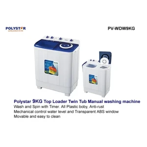 Polystar 9KG Twin Tub Semi-Automatic Washing Machine PV-WDW9K – Timer Function, Anti-Rust Design