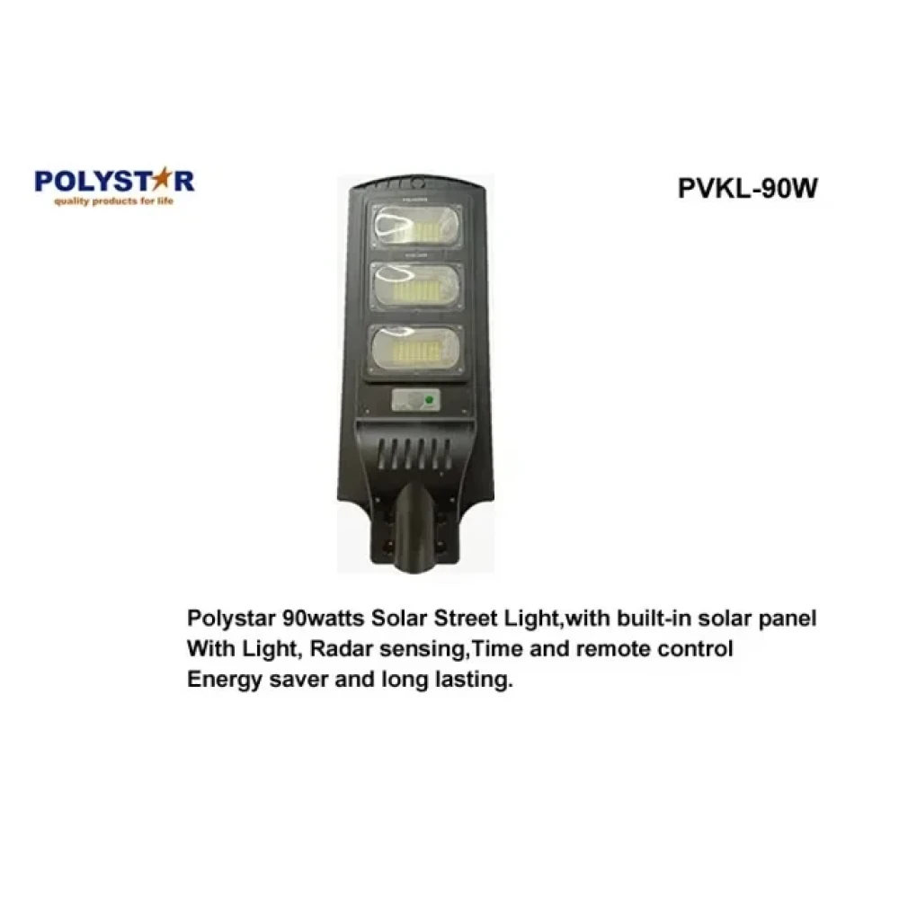 Polystar 90W LED Solar Street Light PVKL-90W – Long Lasting, Weather-Resistant, 8-Hour Charging