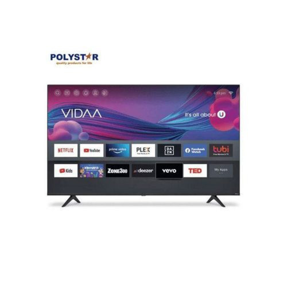 Polystar 43-Inch Smart TV PV-TG43FHDVID – Tempered Glass, Voice Command, Bluetooth, Free Wall Mount