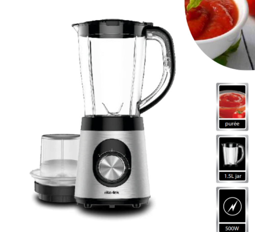 RiteTek BL-360 Blender – 500W, 1.5L Jar with Multi-Mill, 2-Speed + Pulse, Stainless Steel Body