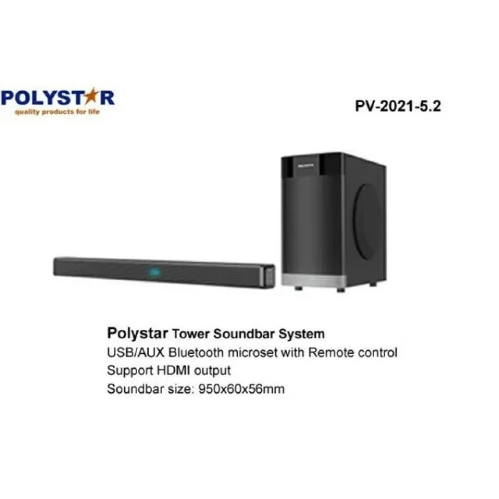 Polystar Tower Sound Bar System PV-2021-5.25WL – Bluetooth, HDMI, 95W, FM Radio, USB/SD