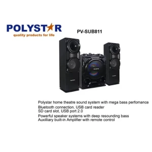Polystar Bluetooth HiFi Home Theater System PV-SUB811 – 25000W PMPO, 8" Woofer, 2 Mics, FM Radio