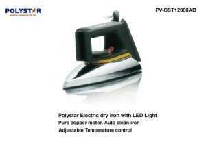 Polystar Electric Dry Iron PV-DST1200AB – 1200W Power, Non-Stick Soleplate, Vertical Steam, Safety Features