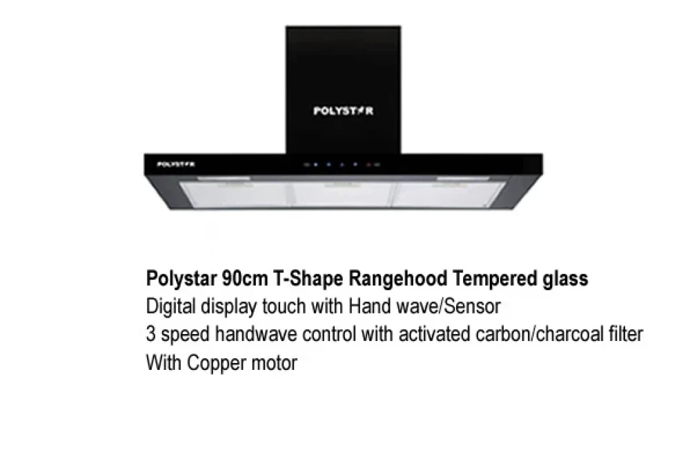 Polystar 60CM T-Shaped Range Hood PV-TD9110B – Touch Control, Hand Sensor, 3-Speed, Carbon Filters