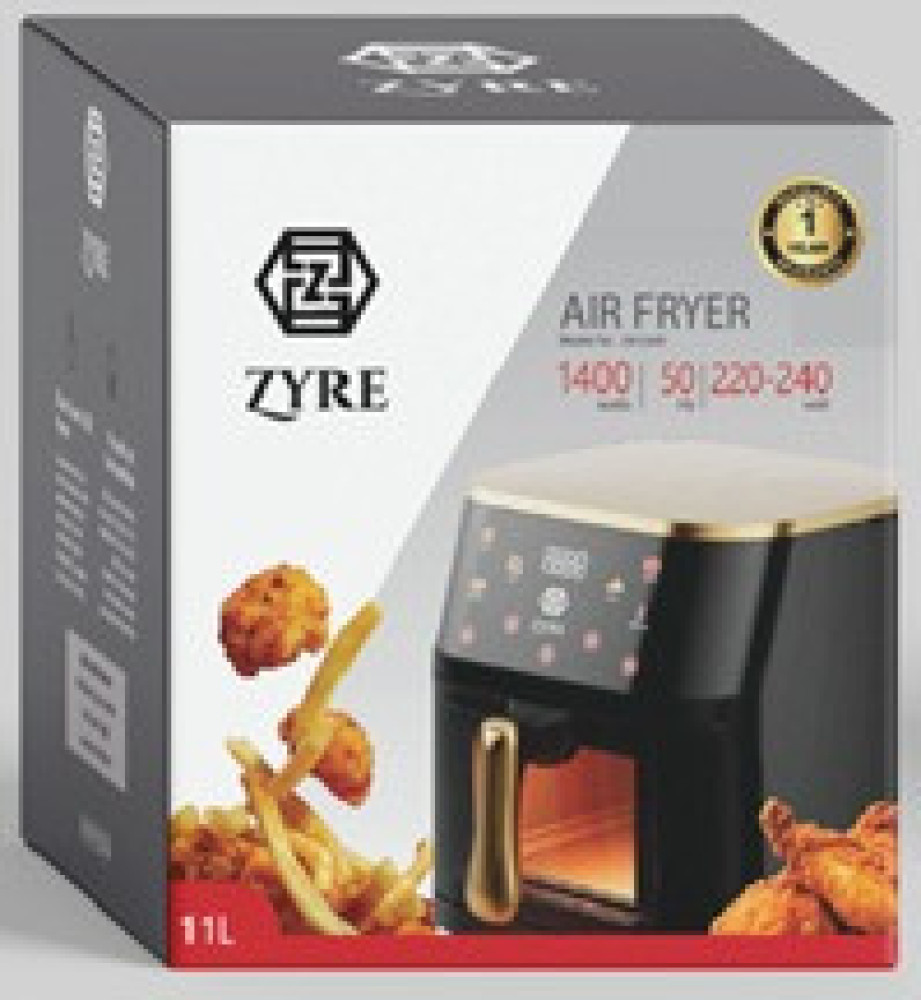 ZYRE 11L Glass Window Air Fryer Oven ZAF1100 – Digital Touch Screen, 1400W, Non-Stick, Smart Control