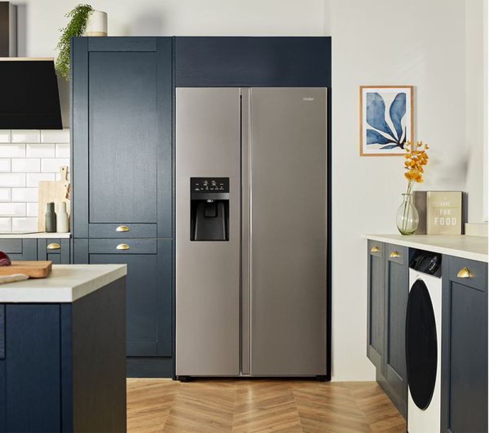 Haier HSR3918FIMP American-Style Fridge Freezer | 515L Platinum Inox with Ice & Water Dispenser