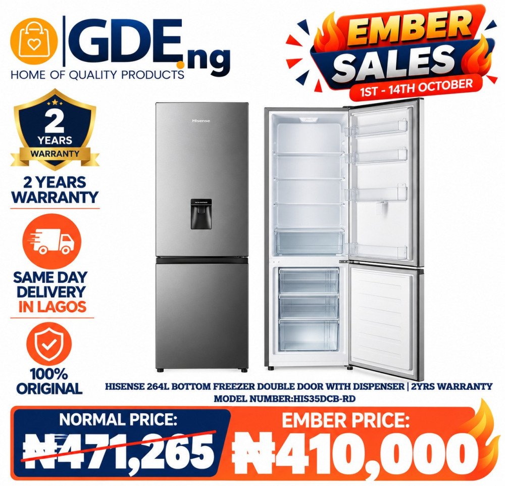 Hisense 264L Bottom Freezer Refrigerator (35DCB-RD) – Frost Free, Energy Efficient, Low Noise