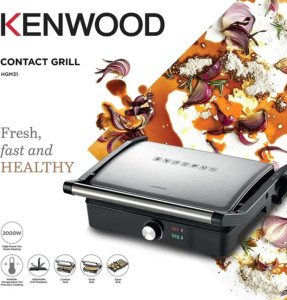 Kenwood 2000W Contact Health Grill & Panini Press (HGM31.000SI) – Adjustable Temperature | Silver