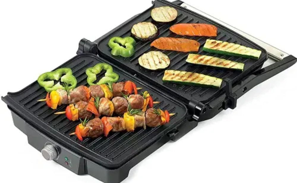 Kenwood 2000W Contact Health Grill & Panini Press (HGM31.000SI) – Adjustable Temperature | Silver